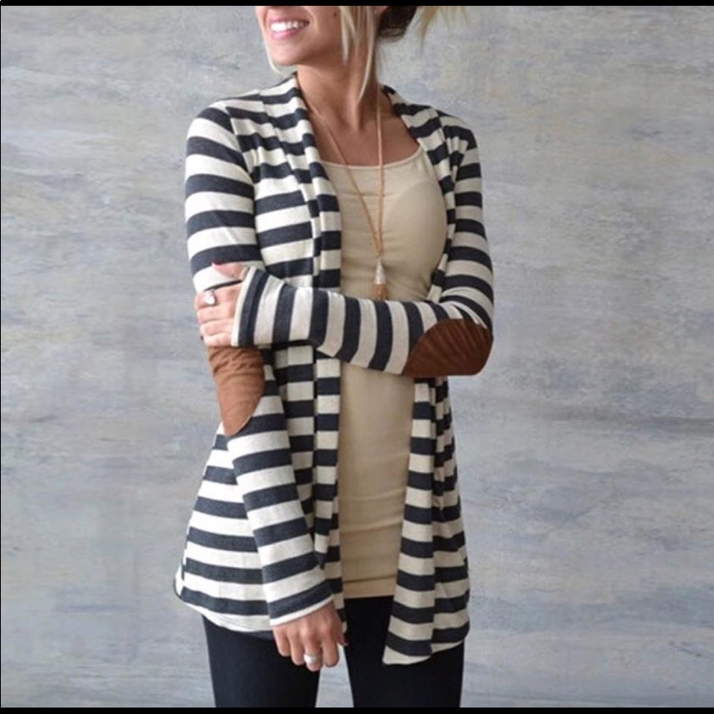 Plus size XXL striped cardigan w/ elbow patches